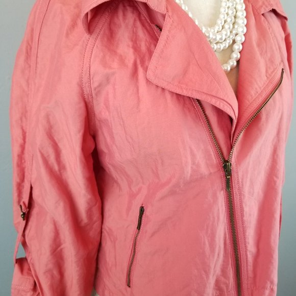 CAbi Women's Size Medium Spring Coral Moto Style Jacket Rolled Sleeves - Picture 9 of 10